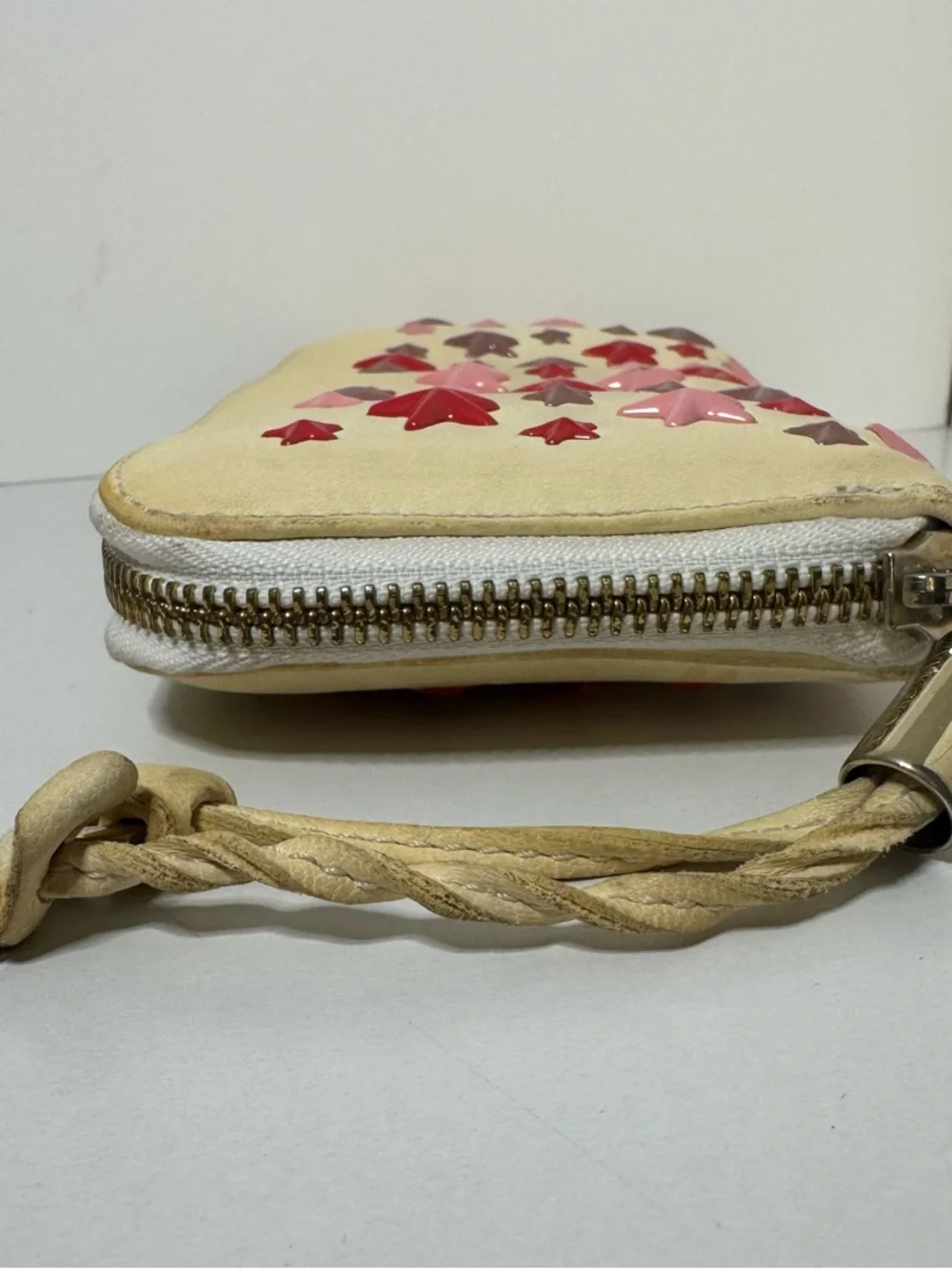Jimmy Choo Beige Star-Studded Leather Wallet - Pink & Red Stars